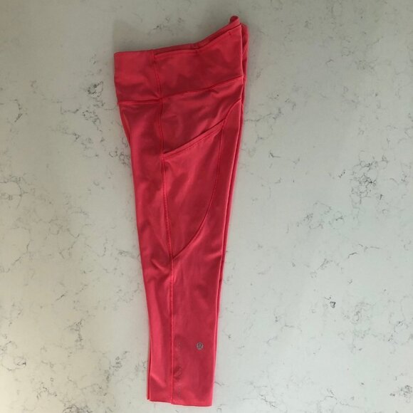 Lululemon Fast and Free Activewear Running High Rise Crop Leggings Pink Sz 6 - Picture 11 of 12